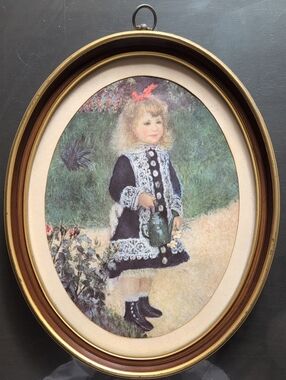 Vintage Framed Oval Print "A Girl with a Watering Can" (Renoir) 14.5"×11.5"